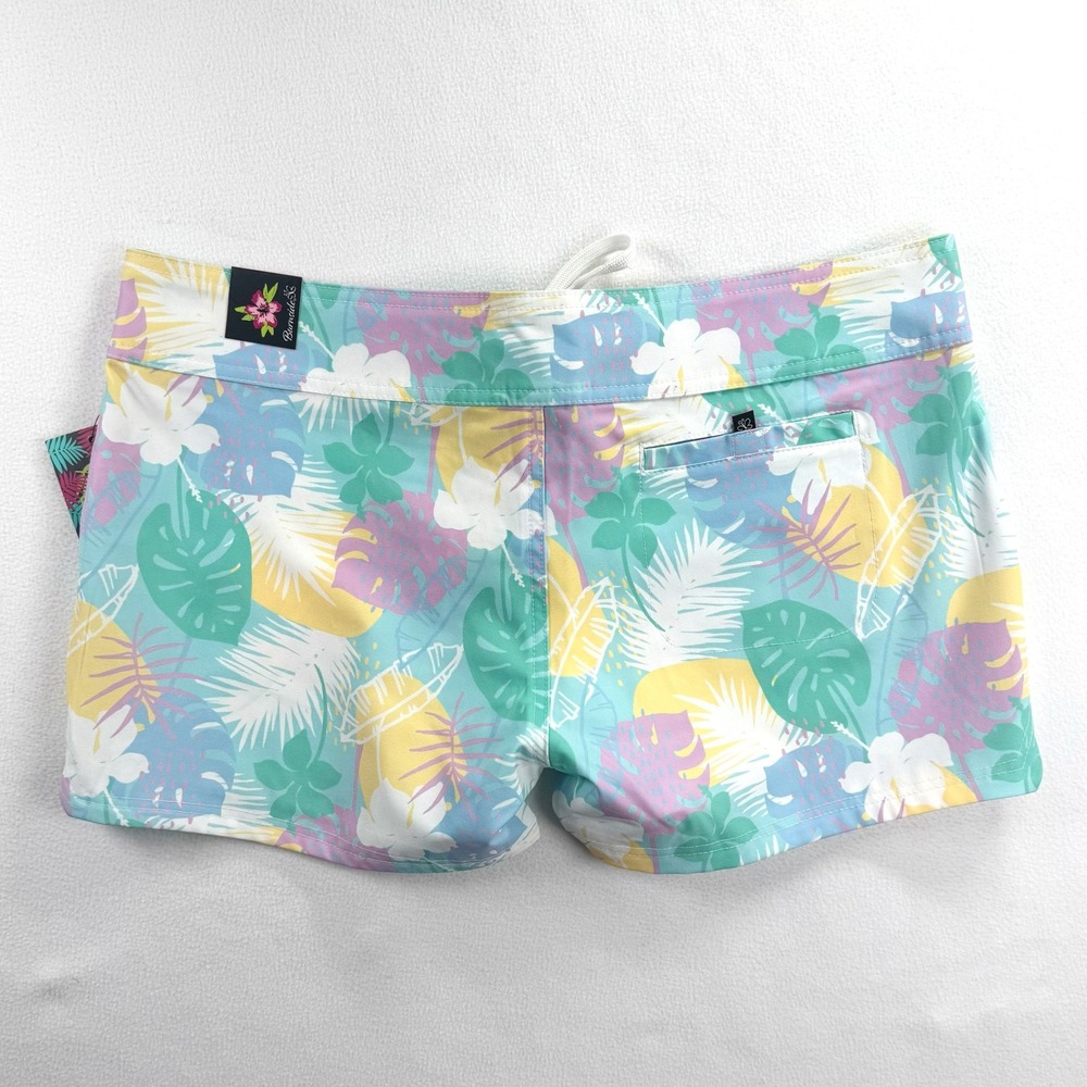 Burnside Womens Tropical Palm Print Board Shorts Blue Swimwear Size Large NWT - Picture 2 of 9